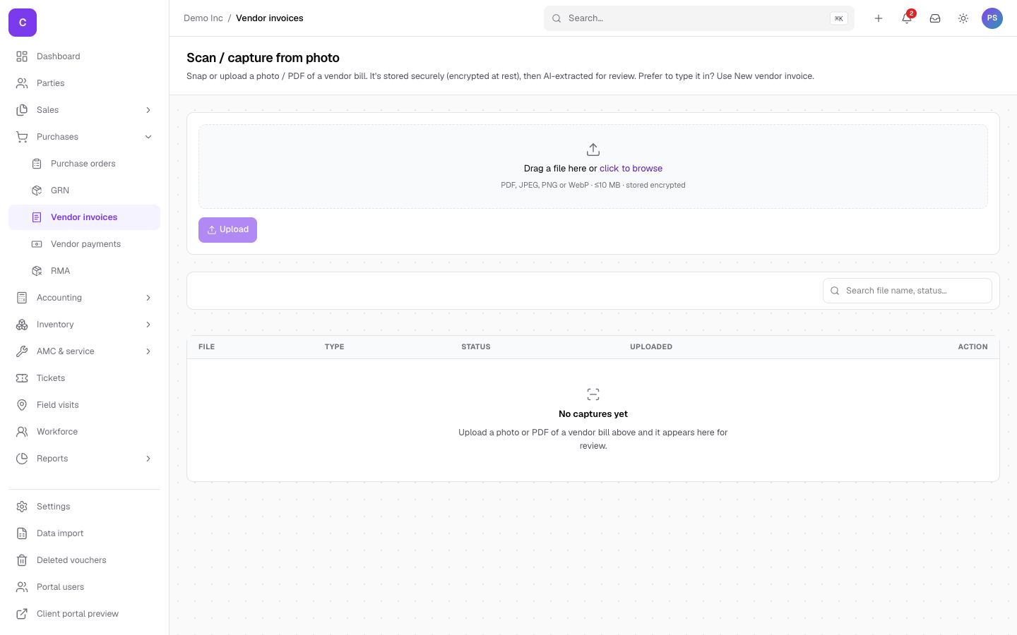 Uploading a bill for AI capture