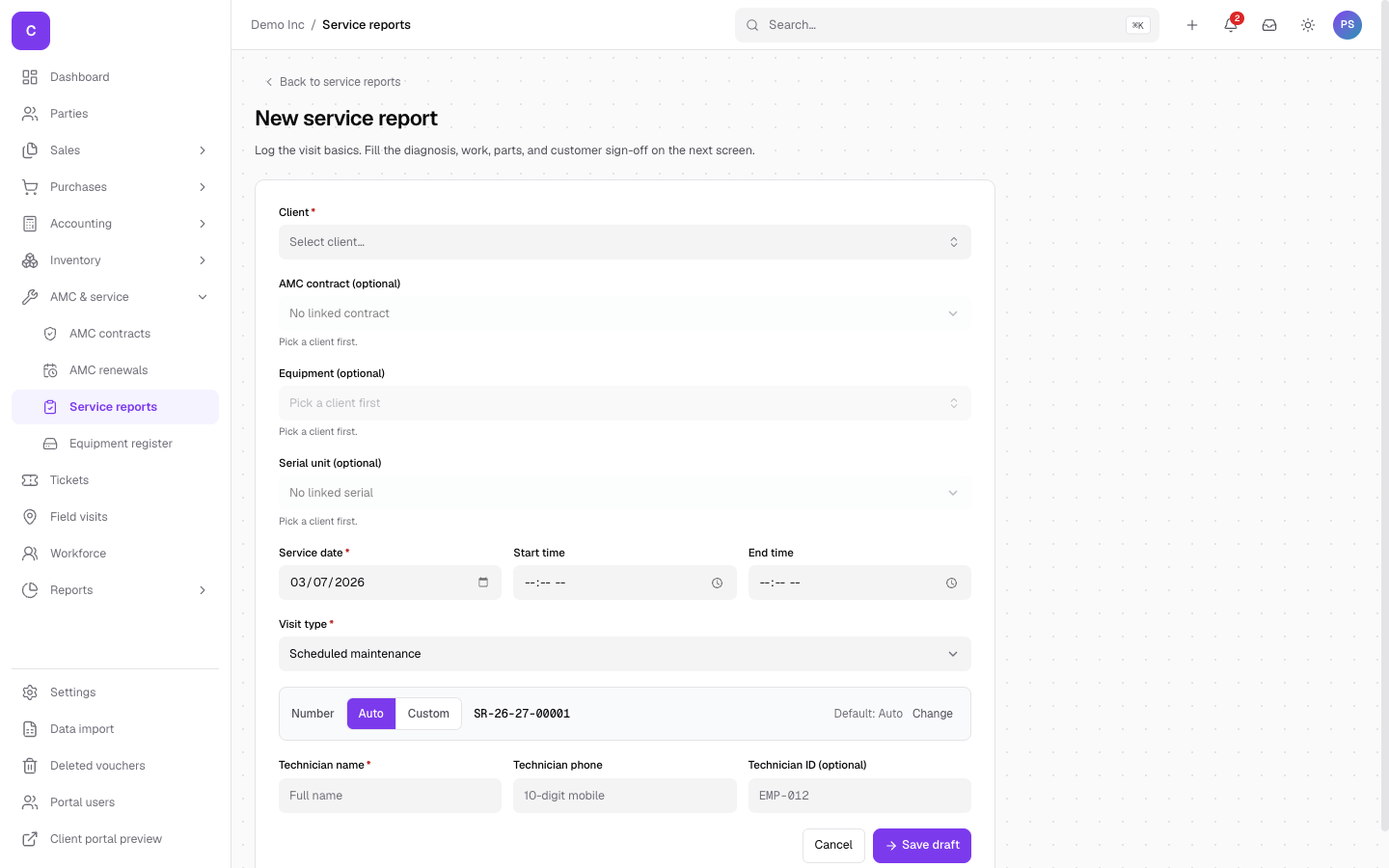 The new service report form