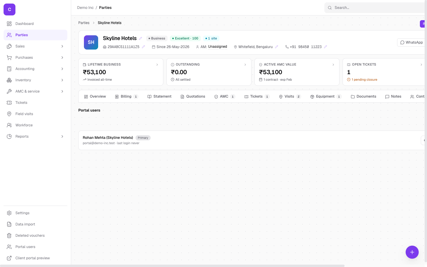 The client's Portal tab with its portal users