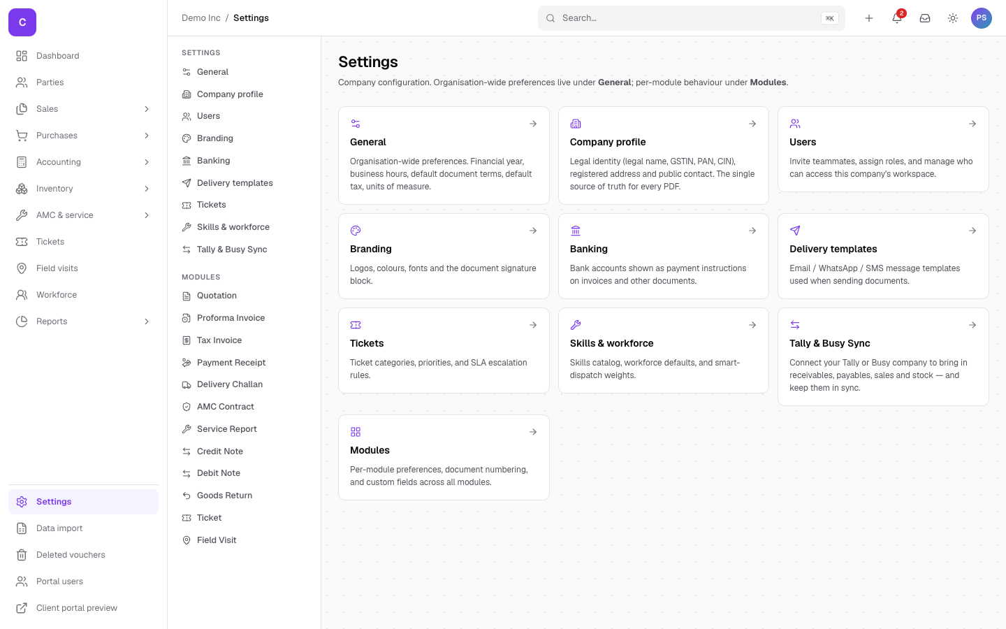 The settings area